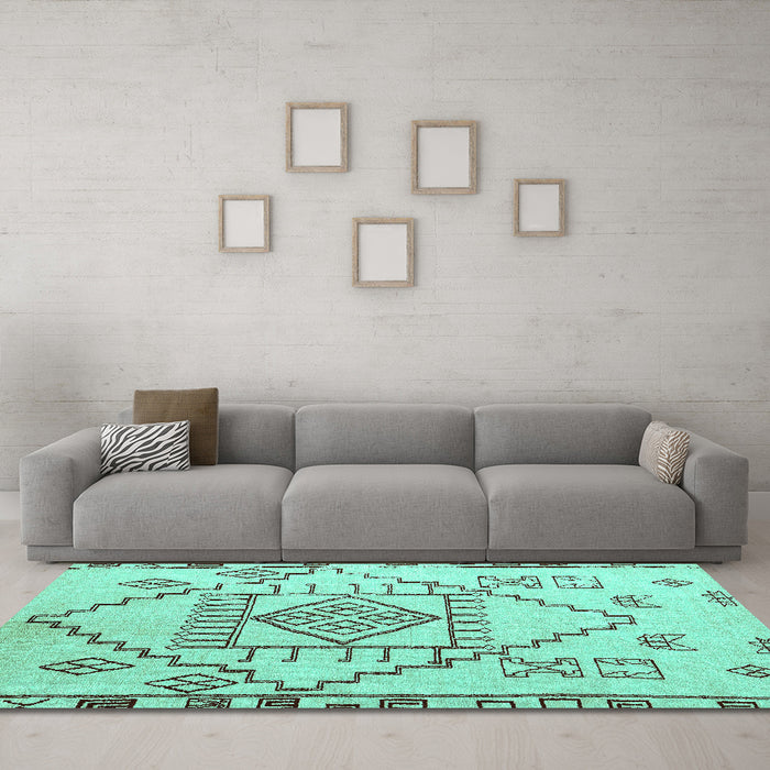 Machine Washable Solid Turquoise Modern Area Rugs in a Living Room,, wshabs5371turq