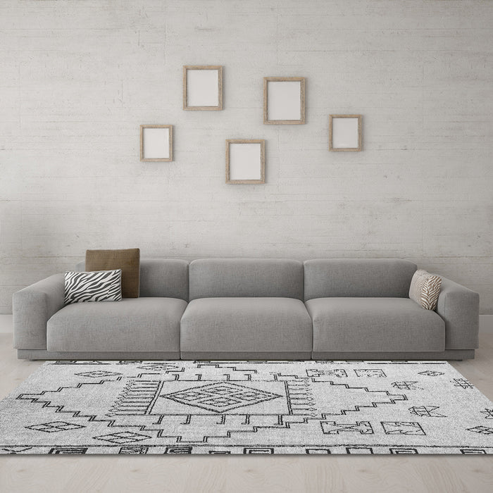 Machine Washable Solid Gray Modern Rug in a Living Room,, wshabs5371gry