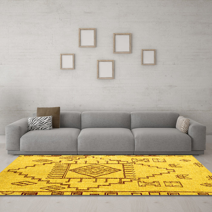 Machine Washable Solid Yellow Modern Rug in a Living Room, wshabs5371yw
