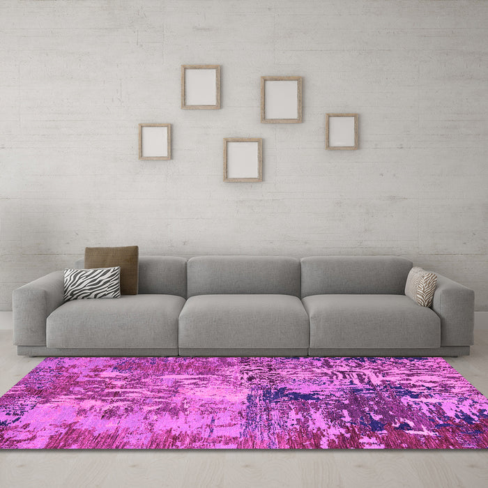 Machine Washable Abstract Pink Modern Rug in a Living Room, wshabs5372pnk