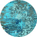 Round Machine Washable Abstract Light Blue Modern Rug, wshabs5372lblu