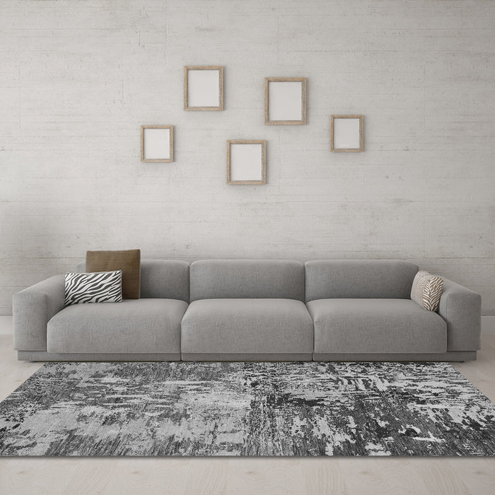 Machine Washable Abstract Gray Modern Rug in a Living Room,, wshabs5372gry