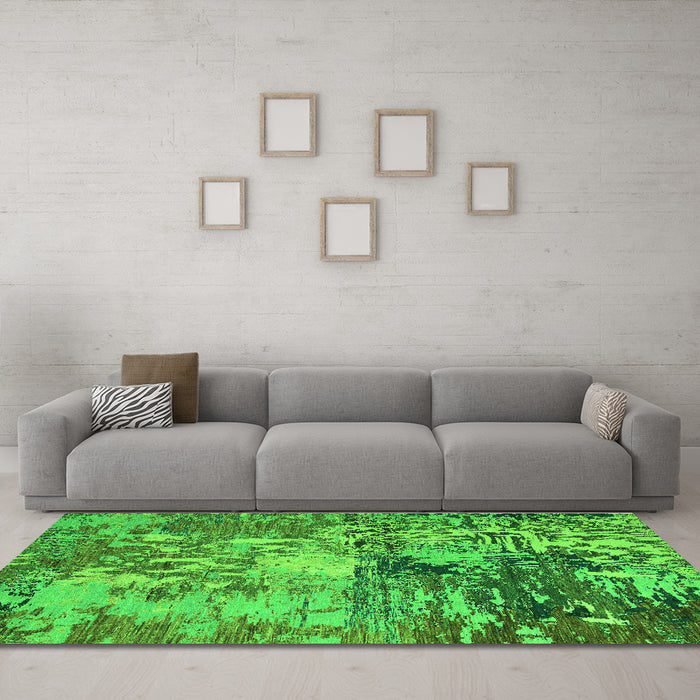 Machine Washable Abstract Green Modern Area Rugs in a Living Room,, wshabs5372grn