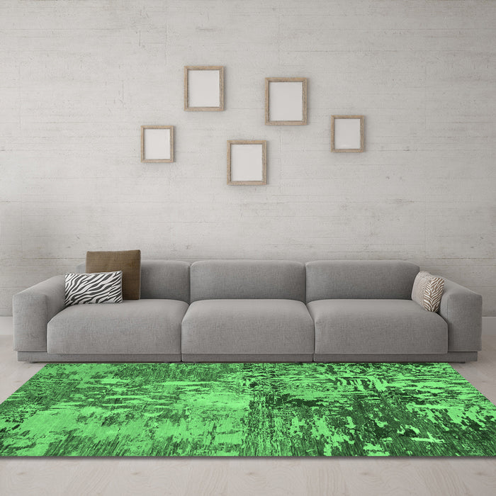 Machine Washable Abstract Emerald Green Modern Area Rugs in a Living Room,, wshabs5372emgrn