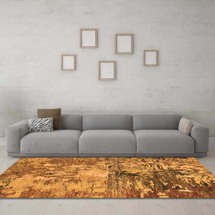 Machine Washable Abstract Orange Modern Area Rugs in a Living Room, wshabs5372org