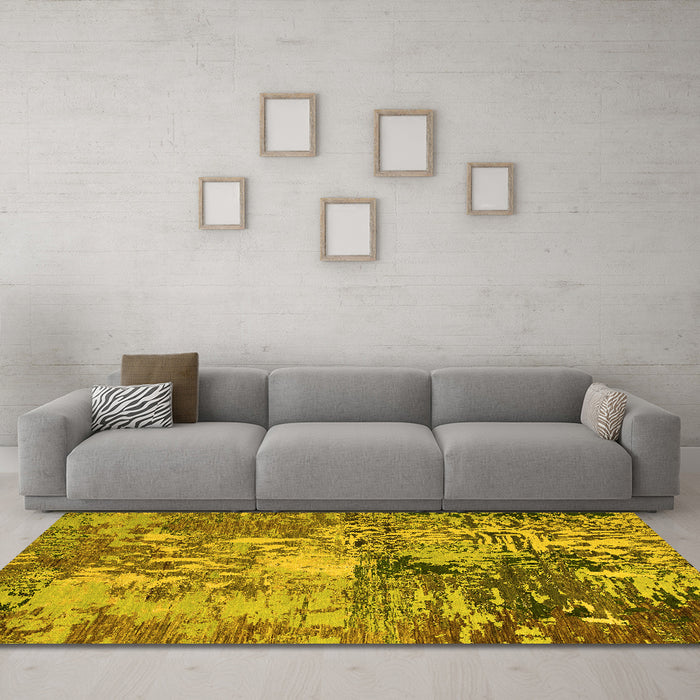 Machine Washable Abstract Yellow Modern Rug in a Living Room, wshabs5372yw