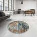 Round Machine Washable Abstract Coffee Brown Rug in a Office, wshabs5372