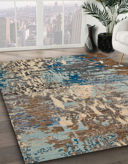 Machine Washable Abstract Coffee Brown Rug in a Family Room, wshabs5372