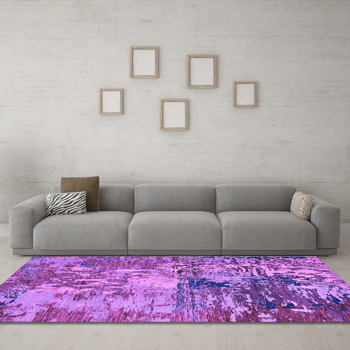 Machine Washable Abstract Purple Modern Area Rugs in a Living Room, wshabs5372pur
