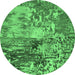 Round Machine Washable Abstract Emerald Green Modern Area Rugs, wshabs5372emgrn