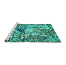 Sideview of Machine Washable Abstract Turquoise Modern Area Rugs, wshabs5372turq