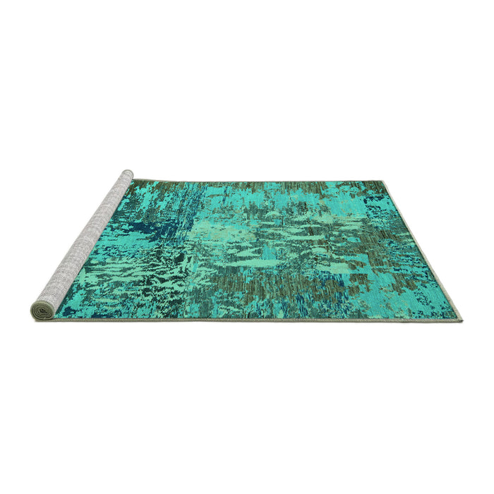 Sideview of Machine Washable Abstract Turquoise Modern Area Rugs, wshabs5372turq