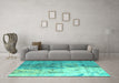 Machine Washable Abstract Turquoise Modern Area Rugs in a Living Room,, wshabs5373turq