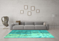 Machine Washable Abstract Turquoise Modern Rug, wshabs5373turq