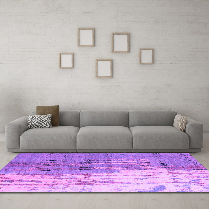 Machine Washable Abstract Purple Modern Area Rugs in a Living Room, wshabs5373pur