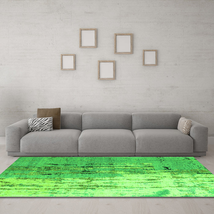 Machine Washable Abstract Green Modern Area Rugs in a Living Room,, wshabs5373grn