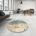 Round Abstract Tan Brown Modern Rug in a Office, abs5373