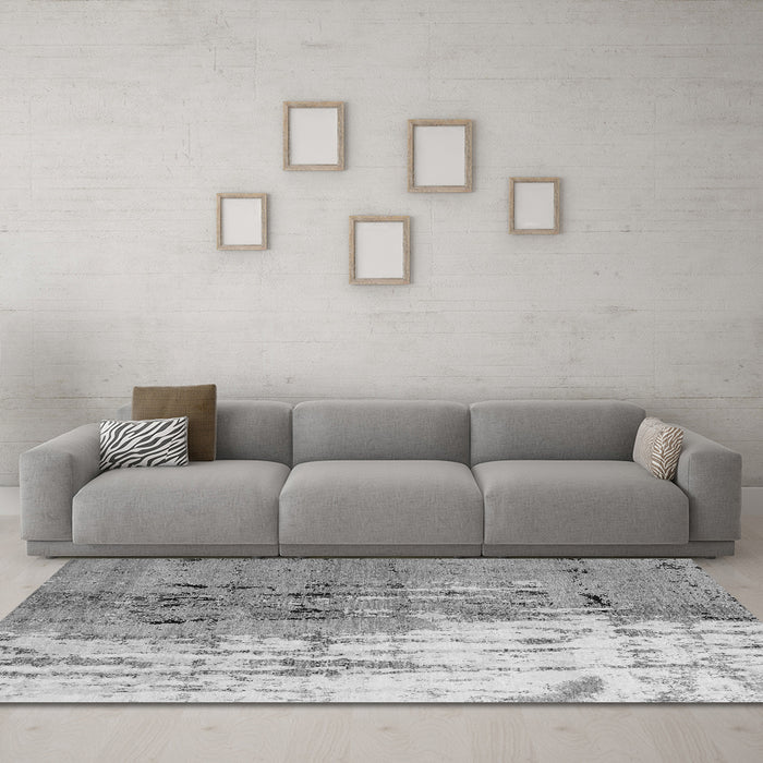 Machine Washable Abstract Gray Modern Rug in a Living Room,, wshabs5373gry