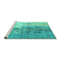 Sideview of Machine Washable Abstract Turquoise Modern Area Rugs, wshabs5373turq