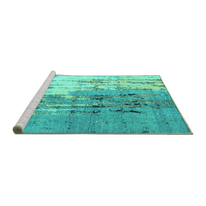 Sideview of Machine Washable Abstract Turquoise Modern Area Rugs, wshabs5373turq