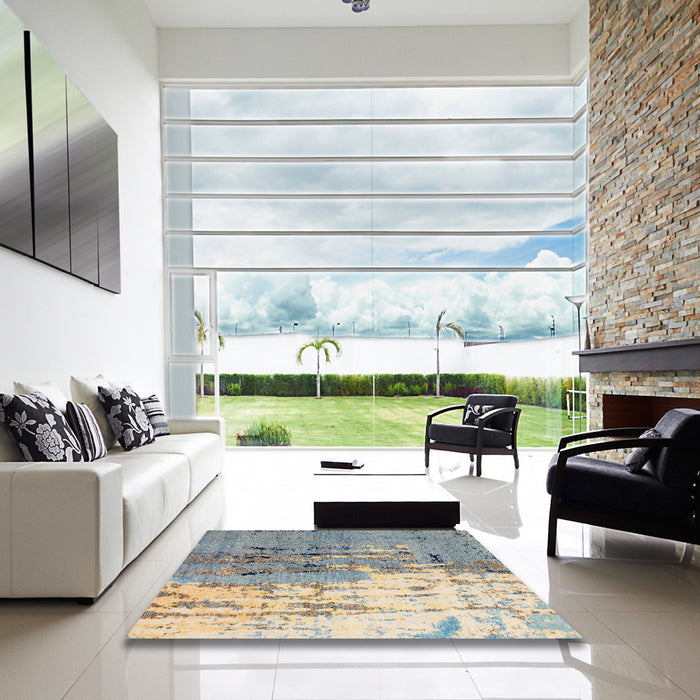 Square Abstract Tan Brown Modern Rug in a Living Room, abs5373