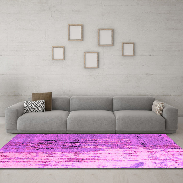 Machine Washable Abstract Pink Modern Rug in a Living Room, wshabs5373pnk