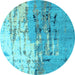 Round Abstract Light Blue Modern Rug, abs5373lblu