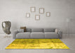 Machine Washable Abstract Yellow Modern Rug in a Living Room, wshabs5373yw