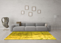 Machine Washable Abstract Yellow Modern Rug in a Living Room, wshabs5373yw