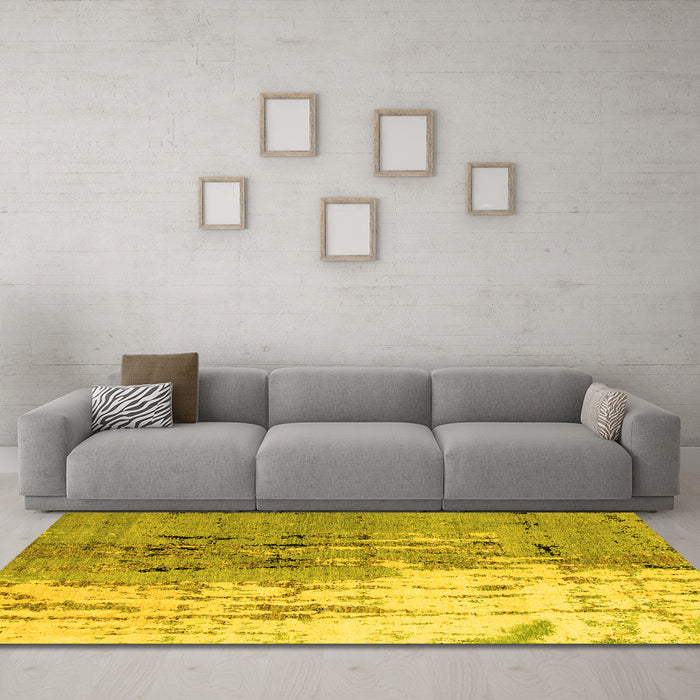 Machine Washable Abstract Yellow Modern Rug in a Living Room, wshabs5373yw