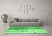 Machine Washable Abstract Emerald Green Modern Area Rugs in a Living Room,, wshabs5373emgrn