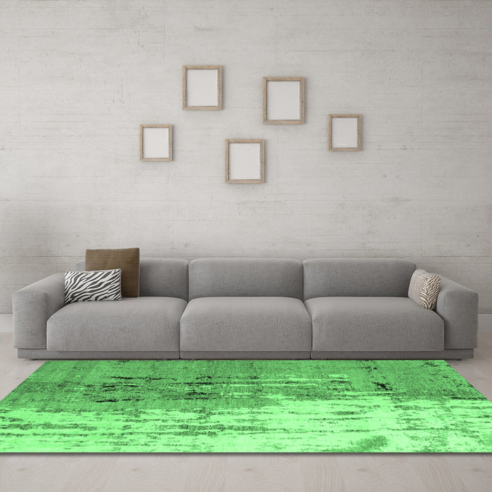Machine Washable Abstract Emerald Green Modern Area Rugs in a Living Room,, wshabs5373emgrn