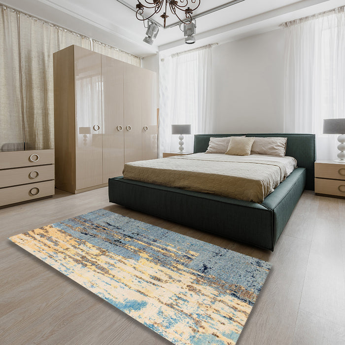 Abstract Tan Brown Modern Rug in a Bedroom, abs5373