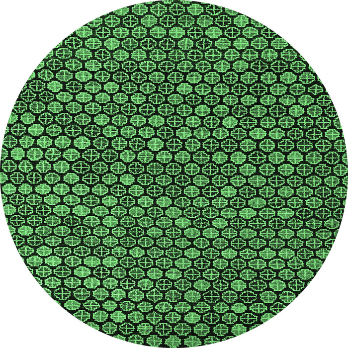 Round Machine Washable Abstract Emerald Green Modern Area Rugs, wshabs5374emgrn