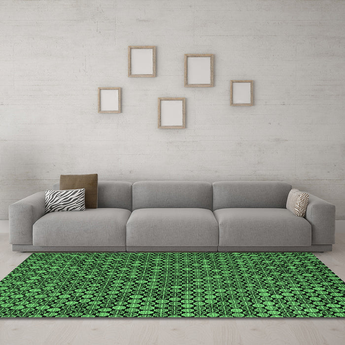 Machine Washable Abstract Emerald Green Modern Area Rugs in a Living Room,, wshabs5374emgrn