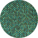 Round Machine Washable Abstract Turquoise Modern Area Rugs, wshabs5374turq