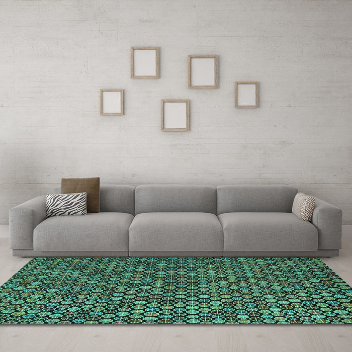Machine Washable Abstract Turquoise Modern Area Rugs in a Living Room,, wshabs5374turq
