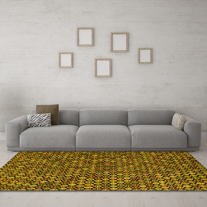 Machine Washable Abstract Yellow Modern Rug in a Living Room, wshabs5374yw