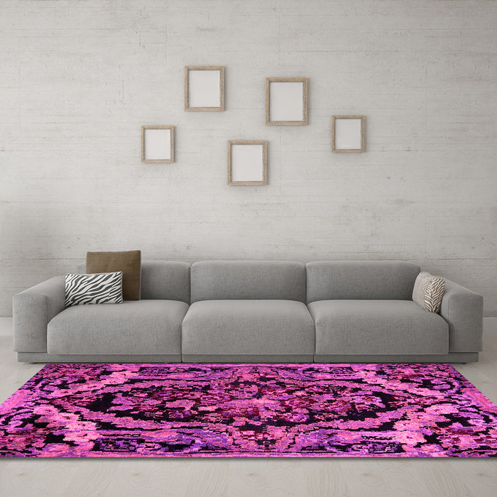 Machine Washable Medallion Pink French Rug in a Living Room, wshabs5375pnk