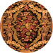 Round Machine Washable Medallion Orange French Area Rugs, wshabs5375org