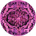 Round Machine Washable Medallion Pink French Rug, wshabs5375pnk