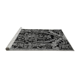 Sideview of Machine Washable Medallion Gray French Rug, wshabs5375gry