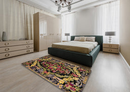 Abstract Bronze Brown Medallion Rug in a Bedroom, abs5375