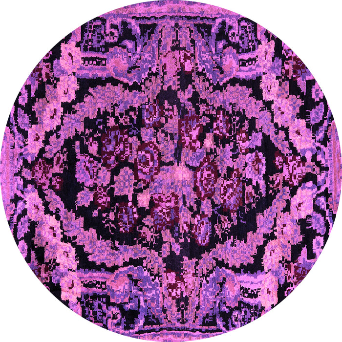 Round Machine Washable Medallion Purple French Area Rugs, wshabs5375pur
