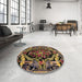 Round Machine Washable Abstract Bronze Brown Rug in a Office, wshabs5375