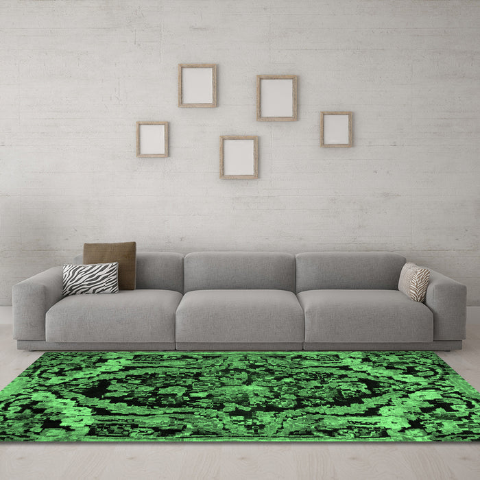 Machine Washable Medallion Emerald Green French Area Rugs in a Living Room,, wshabs5375emgrn