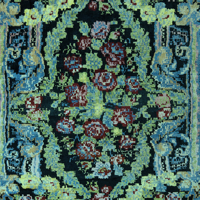 Machine Washable Medallion Light Blue French Rug, wshabs5375lblu