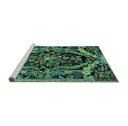 Sideview of Machine Washable Medallion Turquoise French Area Rugs, wshabs5375turq
