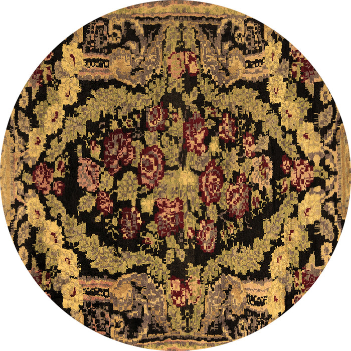 Round Machine Washable Medallion Brown French Rug, wshabs5375brn