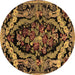 Round Machine Washable Medallion Brown French Rug, wshabs5375brn